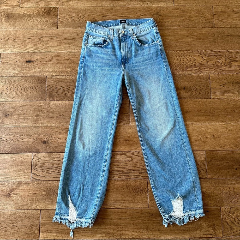 Edwin Marli Ankle Paloma Jeans High Waisted Straight Leg Distressed Hem Sz 26